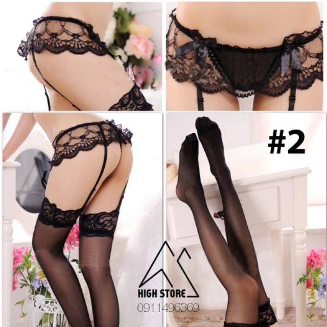 Combo Kẹp vớ kèm vớ lưới đùi ren sexy