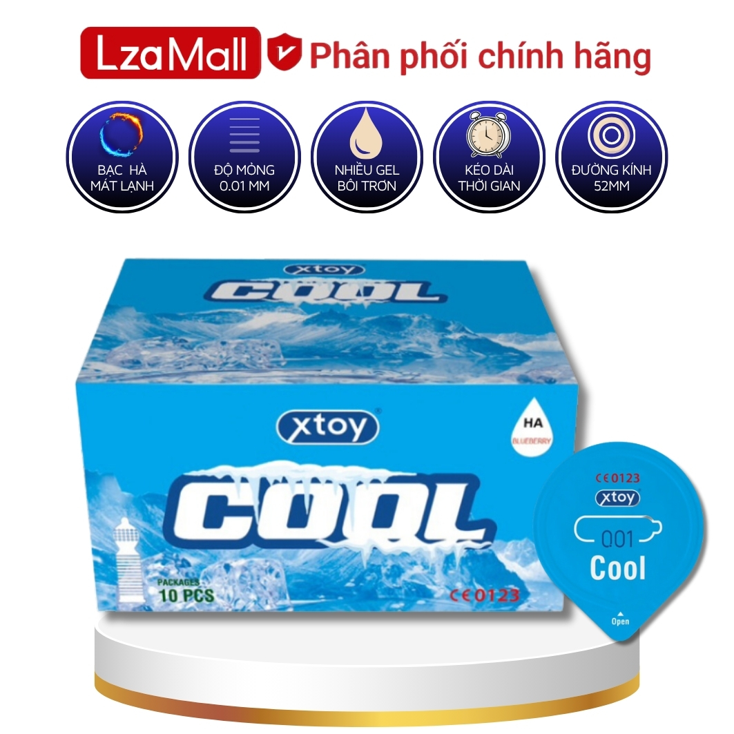  Bao cao su gai XTOY COOL cực the mát lạnh hương thơm bạc hà gân gai kéo dài thời gian hộp 10 bcs 