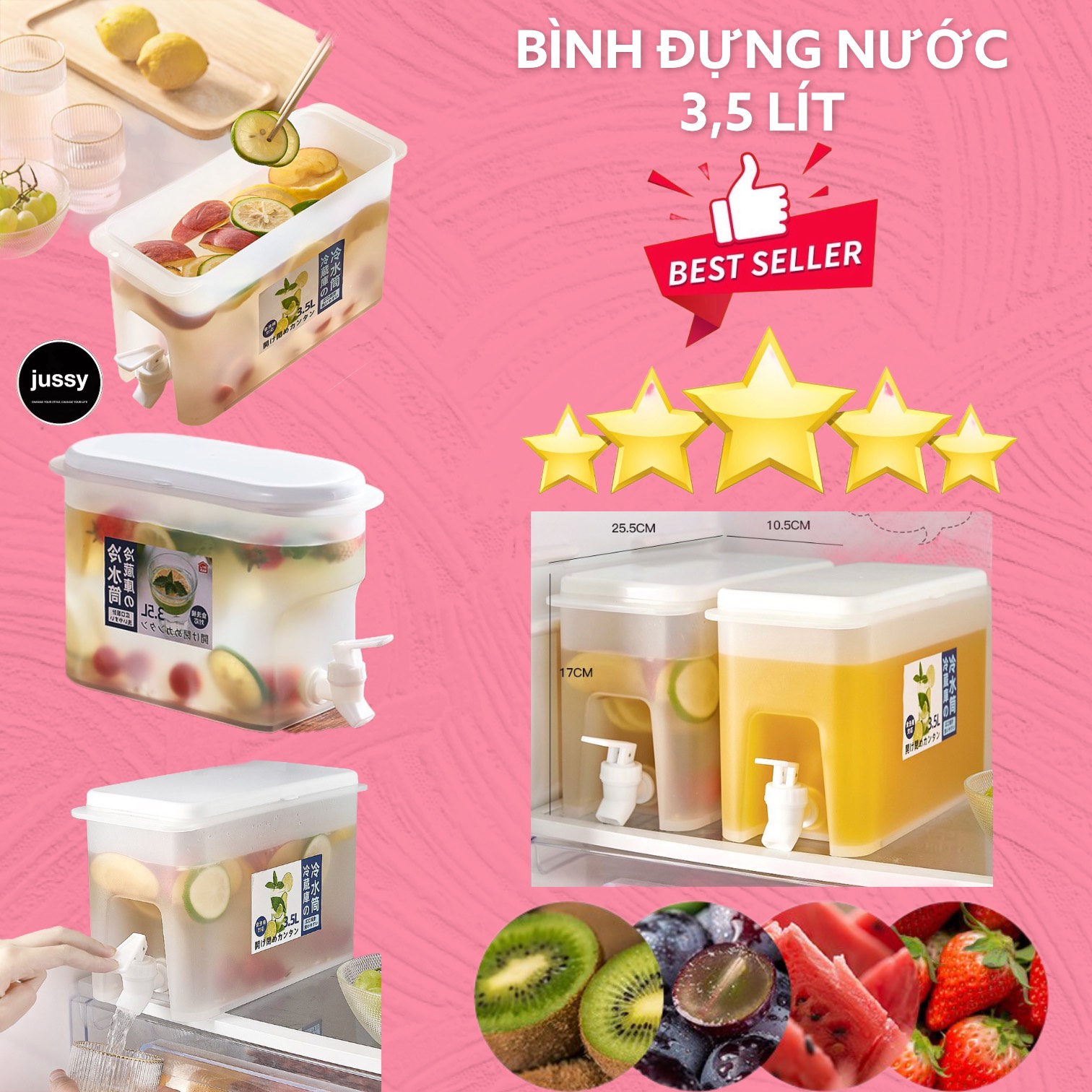 Bình đựng nước có vòi 3,5l bình đựng nước trà, nước trái cây để trong tủ lạnh tiện lợi đa năng ngăn nắp