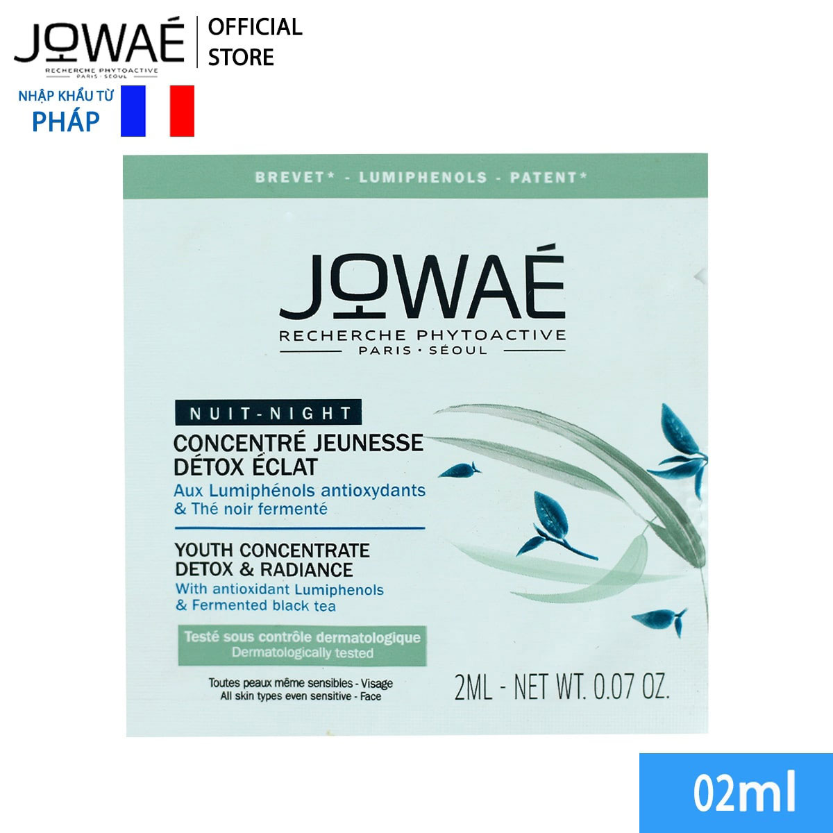 Mini size Tinh chất trẻ hóa thải độc JOWAE Detox thải độc cho da Mỹ phẩm thiên nhiên nhập khẩu Pháp YOUTH CONCENTRATE DETOX & RADIENCE 2ml