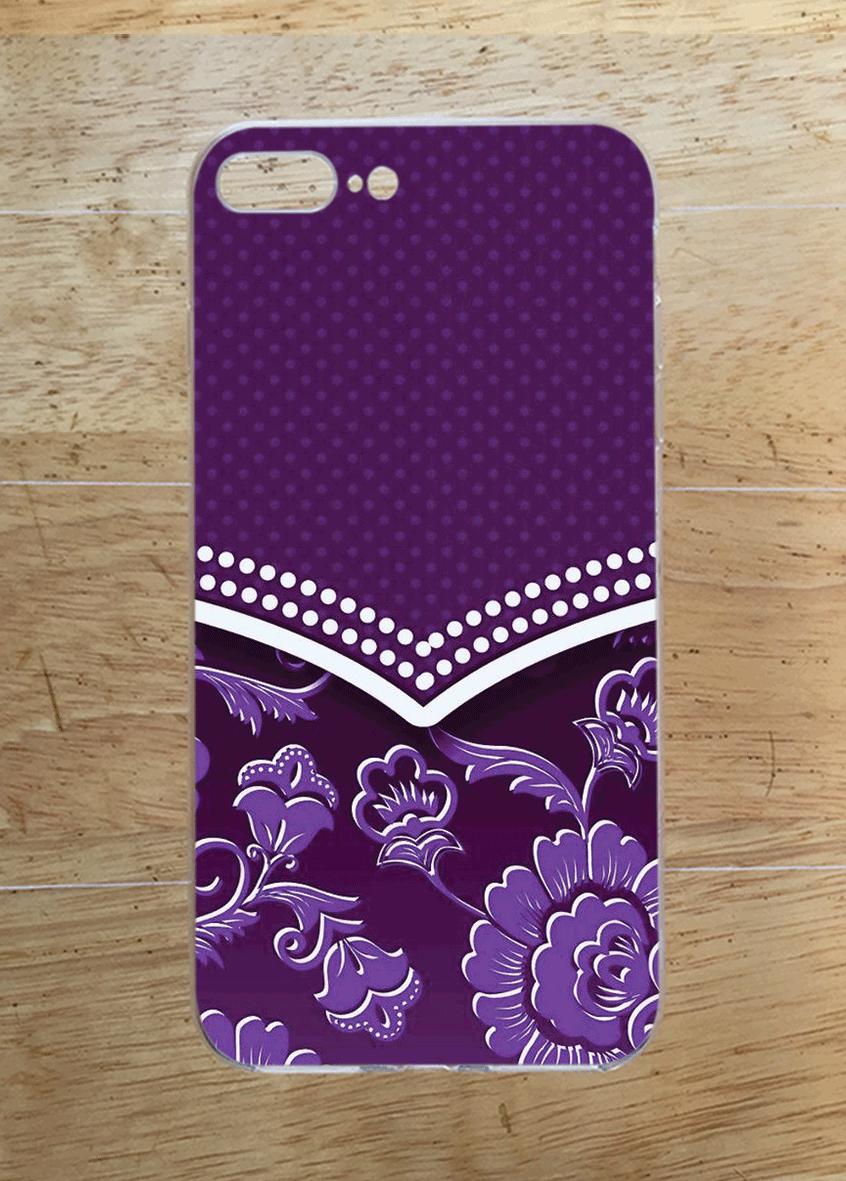 Ốp Lưng iPhone 7 Plus / 8 Plus (dẻo viền trắng trong)- Hoa Văn Màu Tím-cc