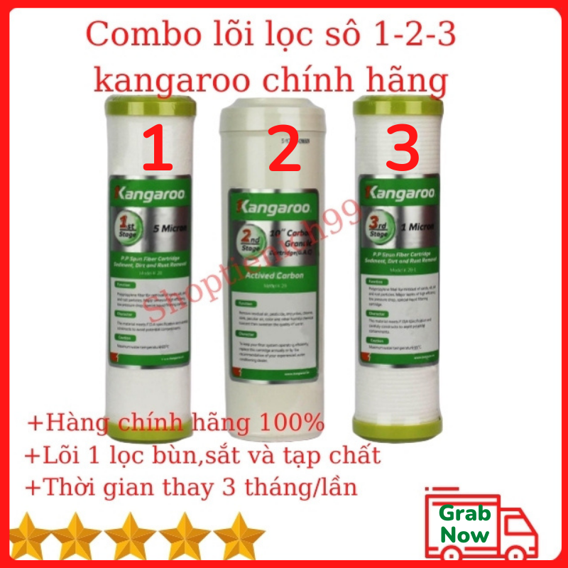 Combo lõi lọc nước số 1-2-3 Kangaroo- Ngăn chặn các chất bẩn lơ lửng Sử dụng cho máy RO gia đình hoặc máy nano