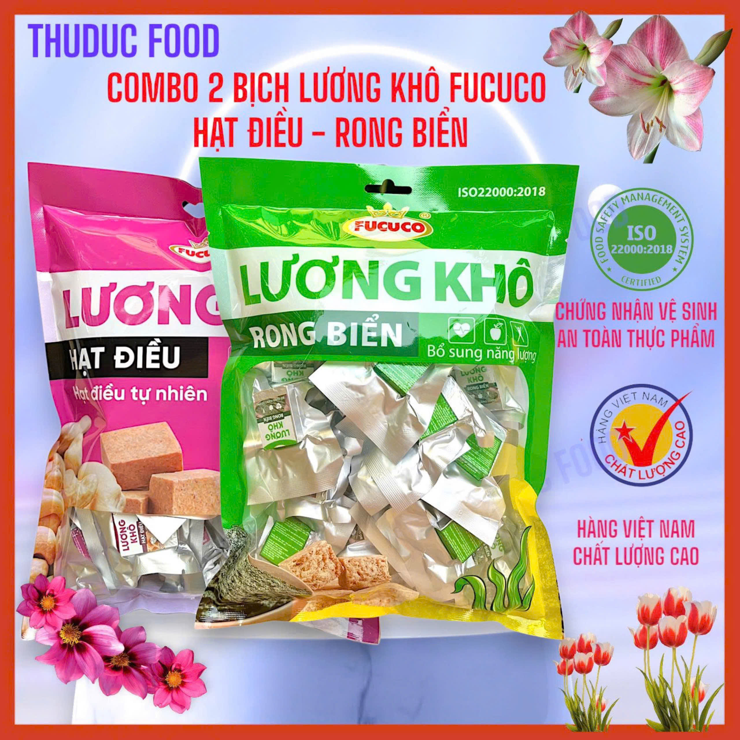 Combo 2 bịch lương khô FUCUCO (400gr/1 BỊCH), hương vị HẠT ĐIỀU - RONG BIỂN