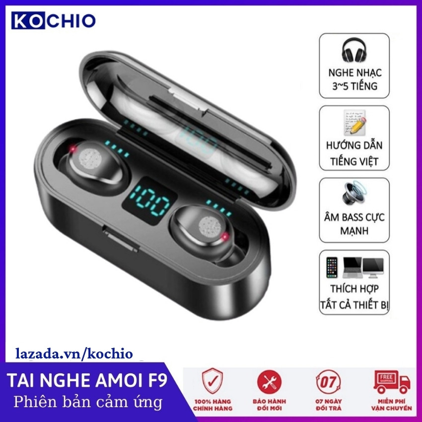 Tai nghe bluetooth không dây nhét tai AMOI F9 - Cho dòng điện thoại thông minh như Sony, Samsung, Iphone, Apple, Oppo, ViVo, VSmart-  Cảm ứng  5.0, chống nước,  tai nghe gaming, nâng cấp hơn i7,i9, i11,i12,f9 pro, s11, TWS - KOCHIO