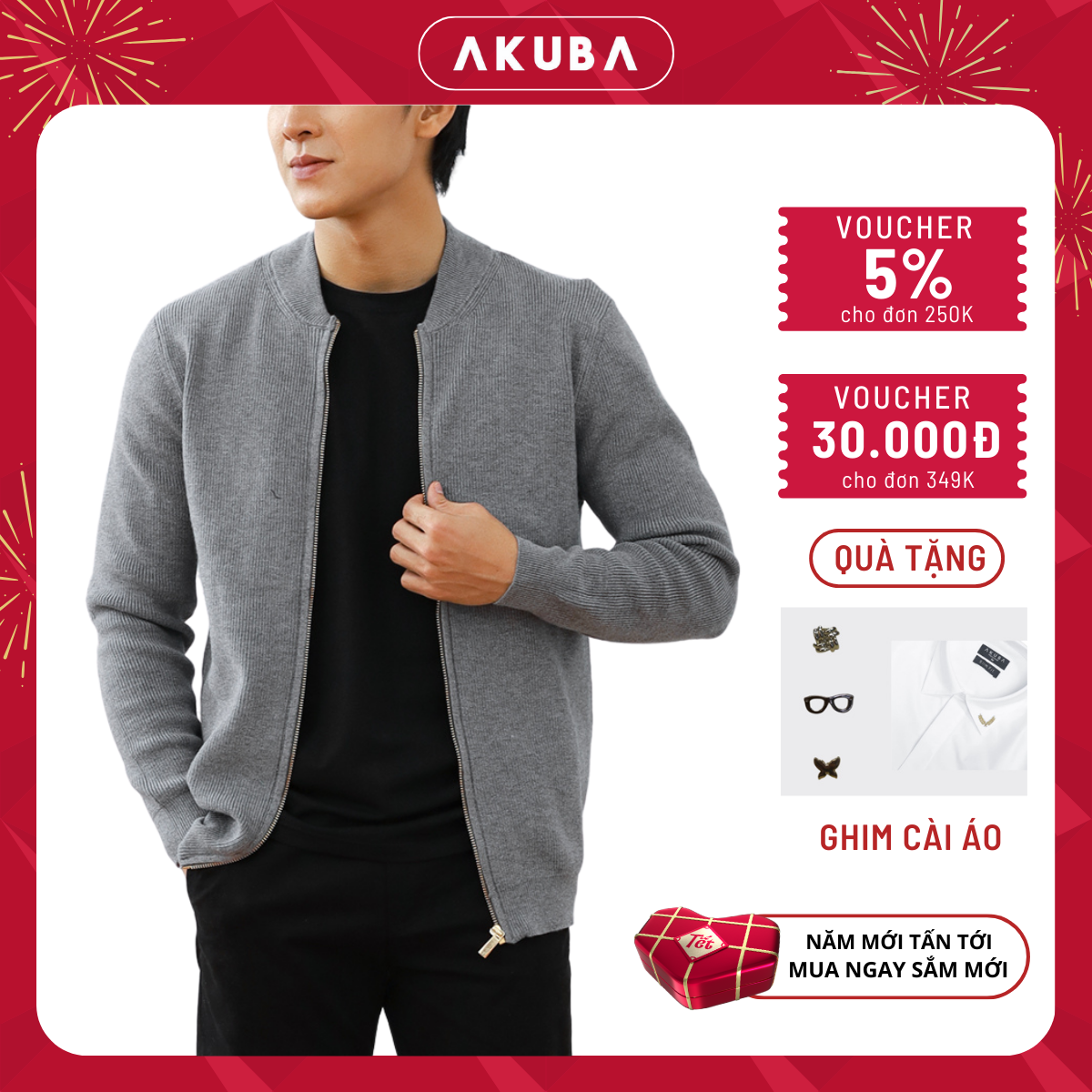 Áo khoác len nam AKUBA vải dệt kim mềm min form slimfit phong cách trẻ trung 02G0044