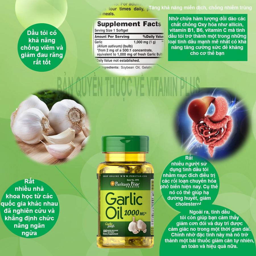 Dầu tỏi Garlic oil 1000mg của Mỹ tốt hơn 100 lần tinh dầu tỏi diep chi tăng cường hệ miễn dịch, phòng ngừa cảm cúm, giảm cholesterol, xơ vữa động mạch, Vitamin Mỹ Puritan s Pride 10 viên dùng thử 4