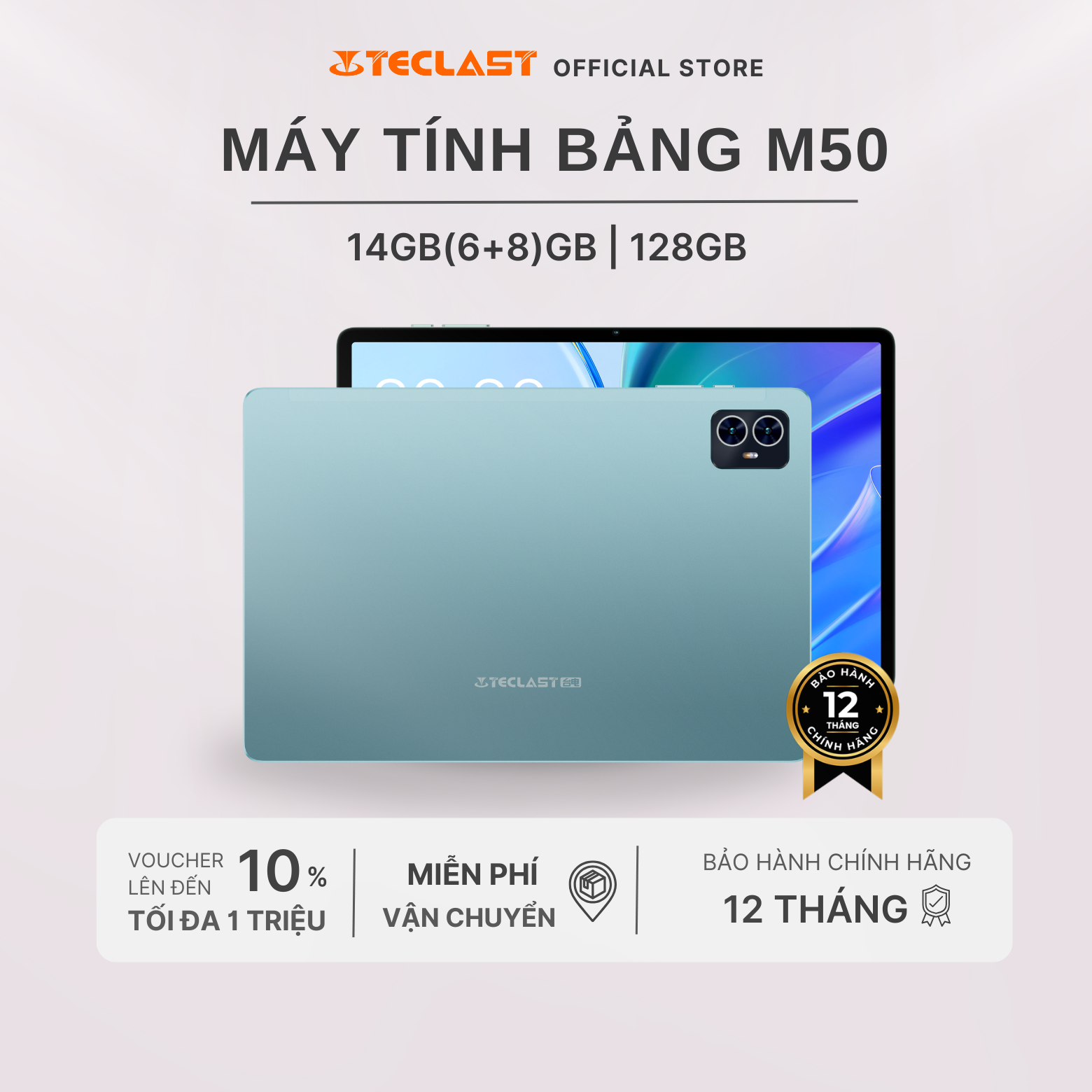 Máy Tính Bảng Teclast M50 14GB(6+8)/128GB | Màn Hình 10.1inch | Loa Kép | 2 SIM - Hàng Chính Hãng - BH 12T