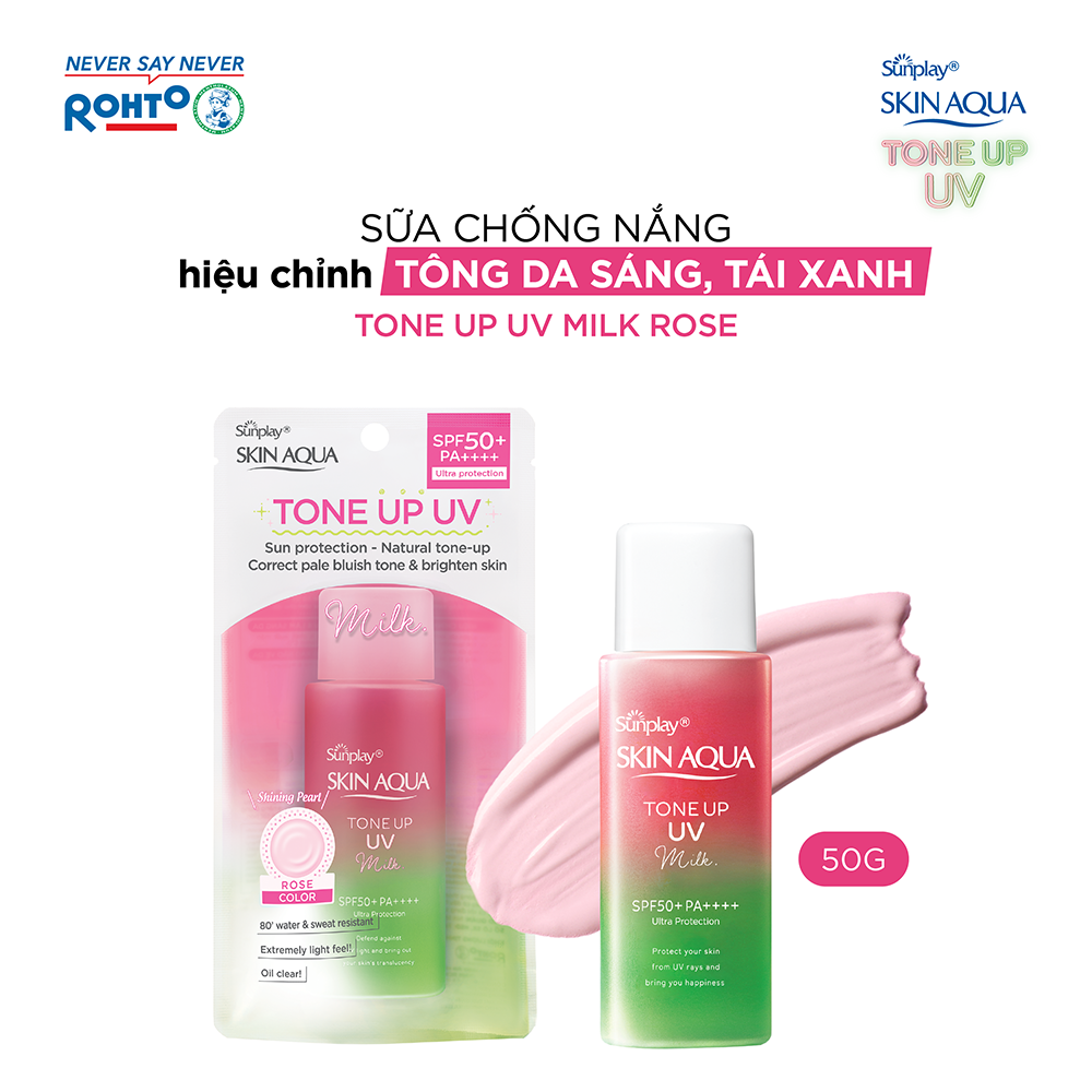 Kem chống nắng nâng tông Skin Aqua Tone up Rose cho da trắng, khuyết điểm xanh hoặc tái xanh, dạng sữa Sunplay Skin Aqua Tone Up UV Milk Rose  SPF 50+ PA++++ 50g