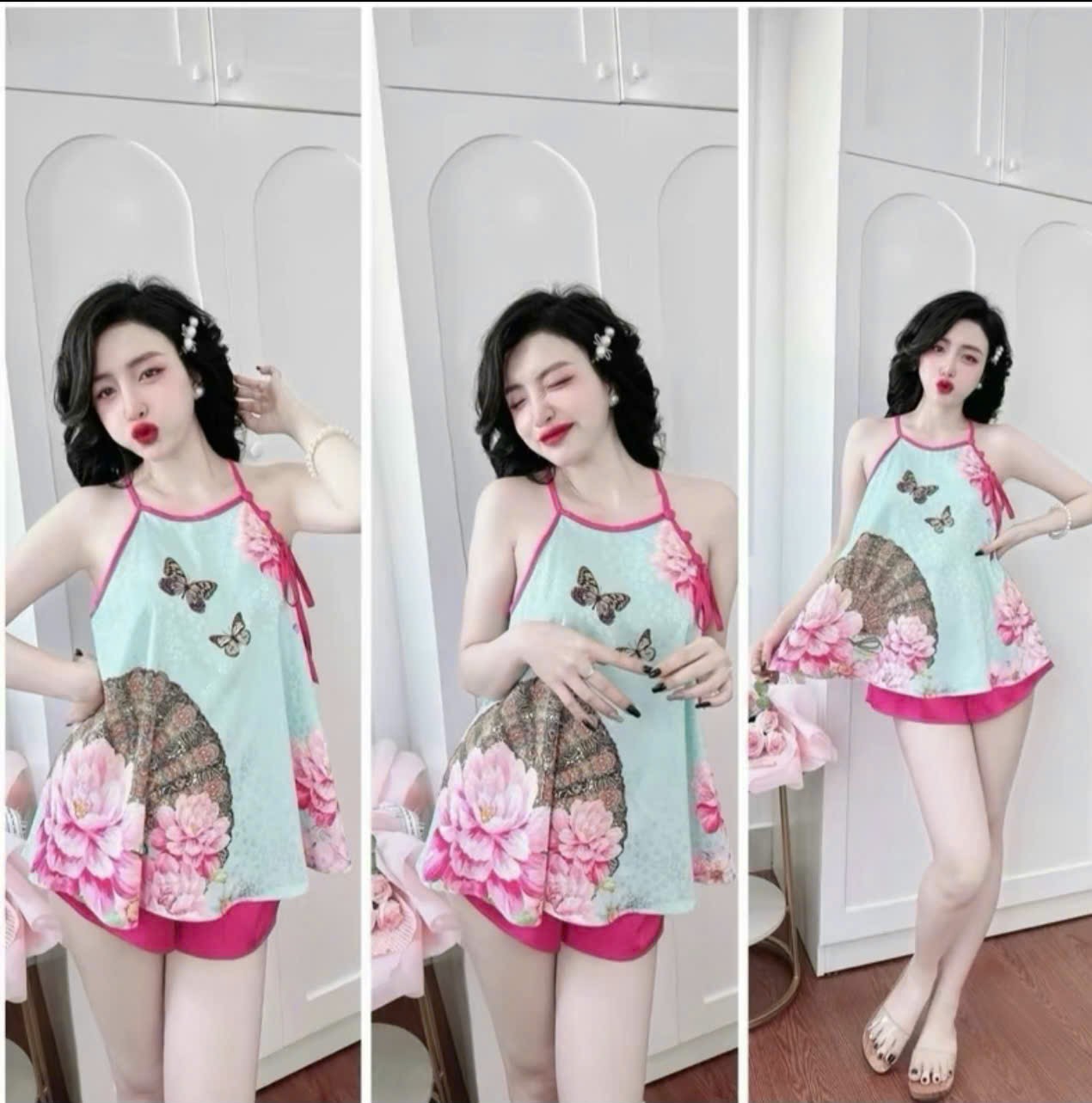 45-60kg SET BỘ PHI BÓNG IN BÔNG ÁO CỔ YẾM MẪU MỚI SIÊU HOT
