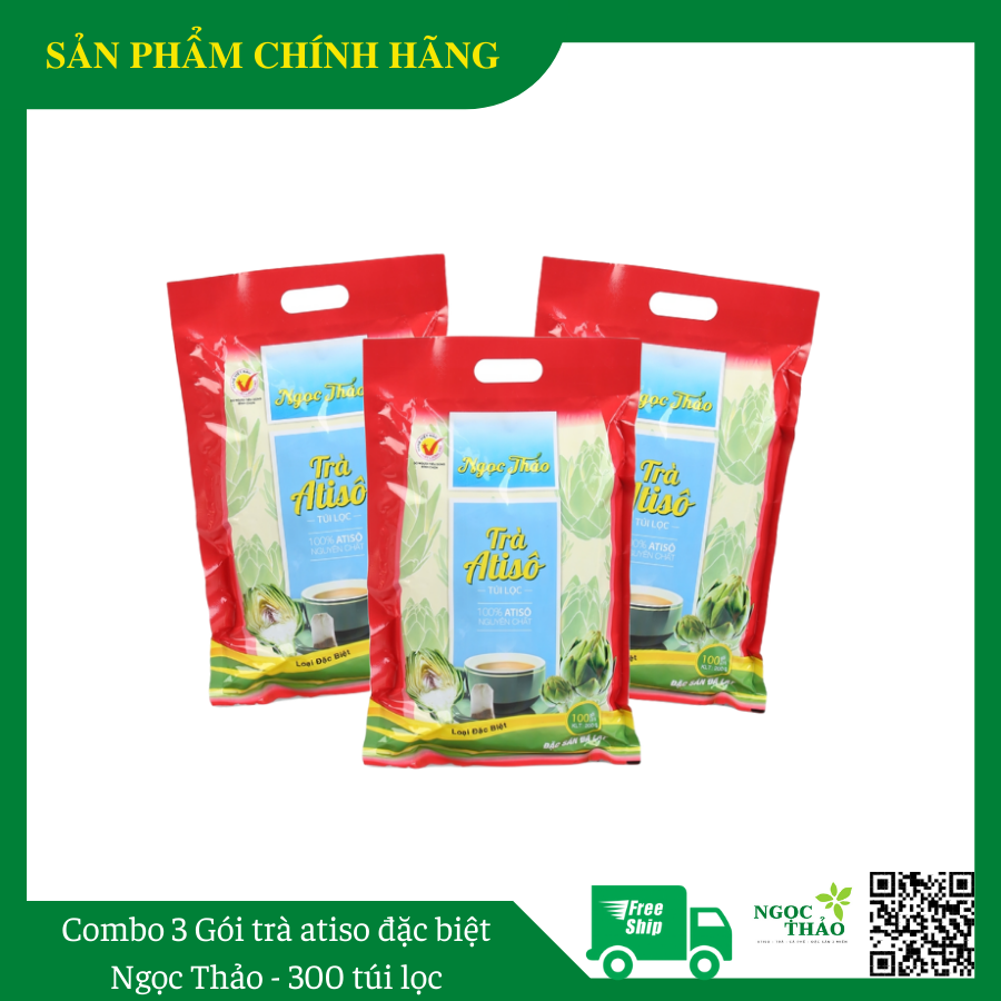 Bộ 3 gói trà Atiso Ngọc Thảo 100 túi lọc - Loại cao cấp - Thanh nhiệt, giải độc gan, ăn ngủ ngon - Đặc sản Đà Lạt