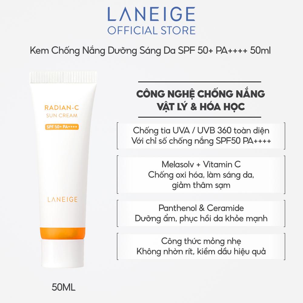 Kem chống nắng dưỡng sáng da laneige radian-c sun cream 50ml spf 50+ pa++++