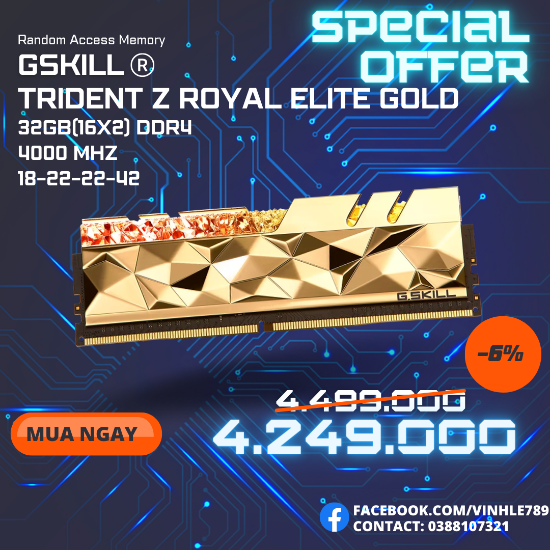 Ram G.SKILL Trident Z Royal ELITE Silver RGB 32GB 4000MHz DDR4F4-4000C18D
