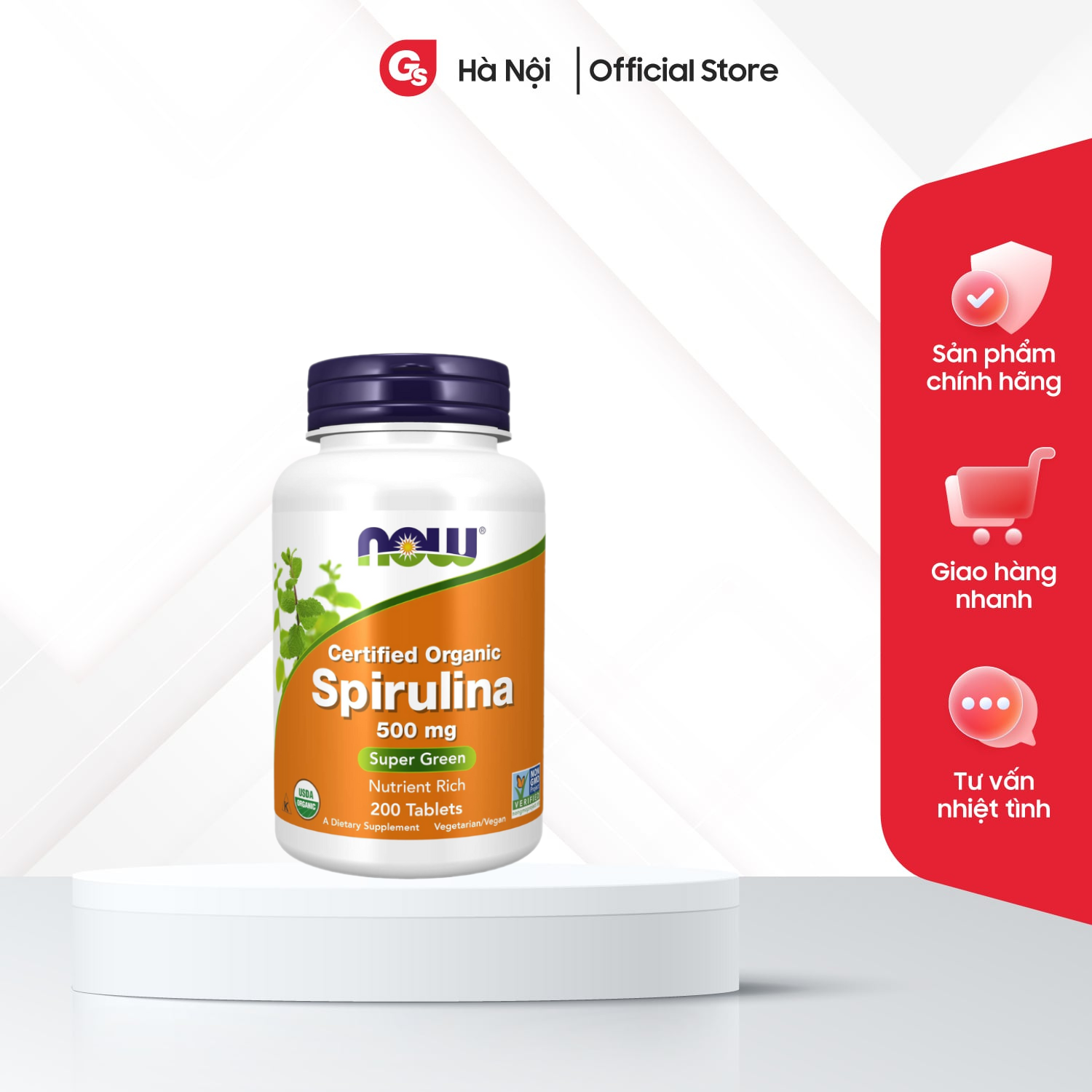 Viên uống tảo xoắn hữu cơ Spirulina Organic Now giảm táo bón mỡ máu đẹp da tăng đề kháng - GYMSTORE