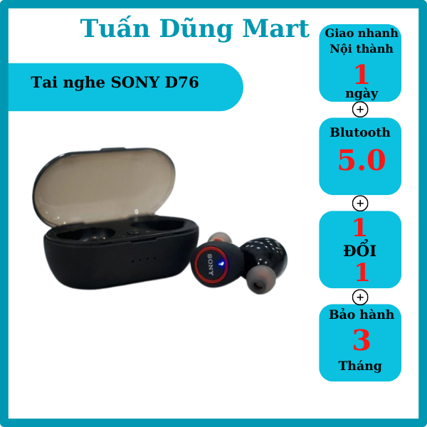 Tai nghe Bluetooth Đen Sony sport TWS-D76 Rất ấm Bass-treble rõ ràng, âm thanh sắc nét