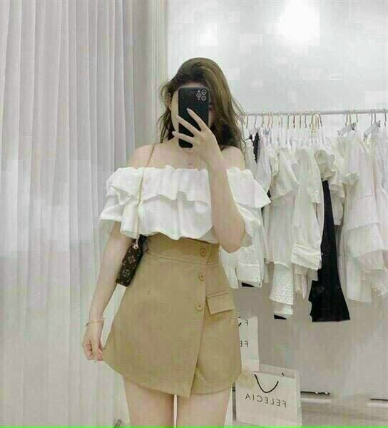 Set bộ áo kiểu trể vai phối váy kate siêu xinh hàng vải đẹp hợp thời trang HMS MTB07