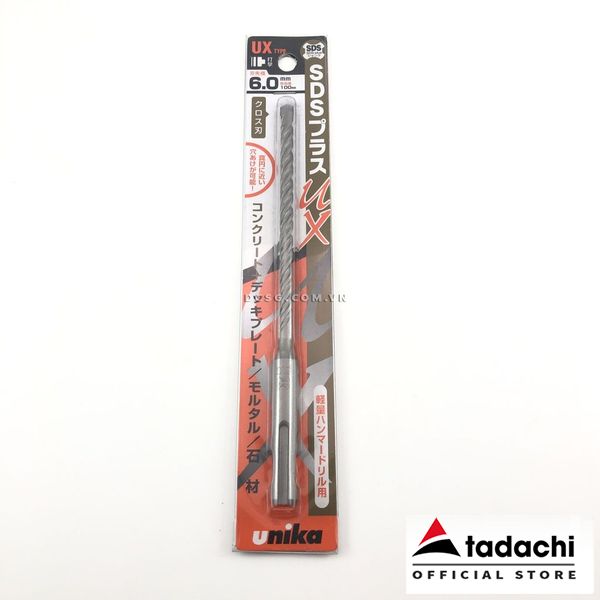 Mũi khoan bê tông 4 cạnh 6.0x160mm chuôi gài Sds Plus Unika UX6.0X160