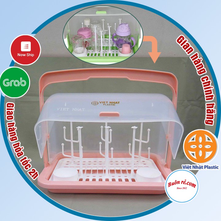 Khay úp bình sữa có nắp đậy Việt Nhật, Giá úp cốc có quai xách an toàn tiện lợi (MS:1361-1)