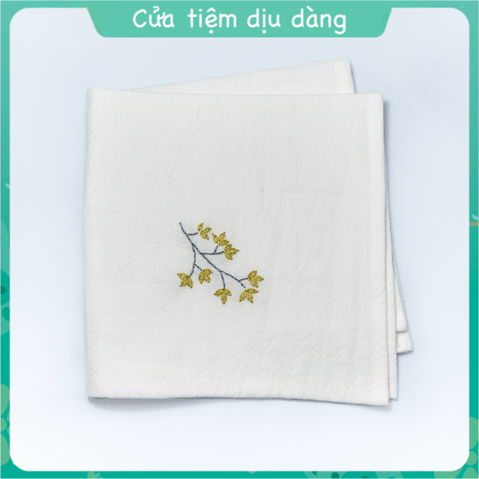 Bộ thêu khăn tay mẫu Lá Non cho người mới bắt đầu - Khăn tay thêu hoa - hàng thủ công