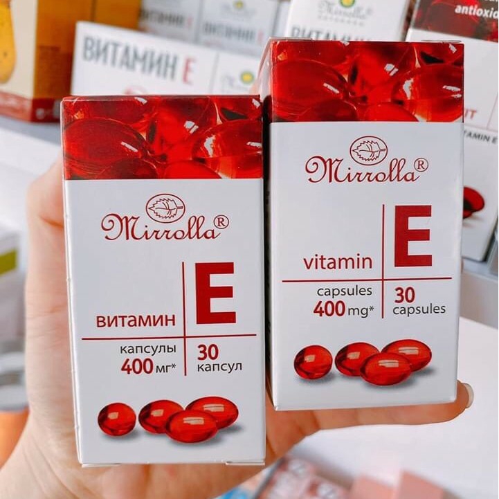 Vitamin E Đỏ của Nga Mirrolla 400mg - Hũ Nhựa - Nắp Nâu - Chính Hãng Nga