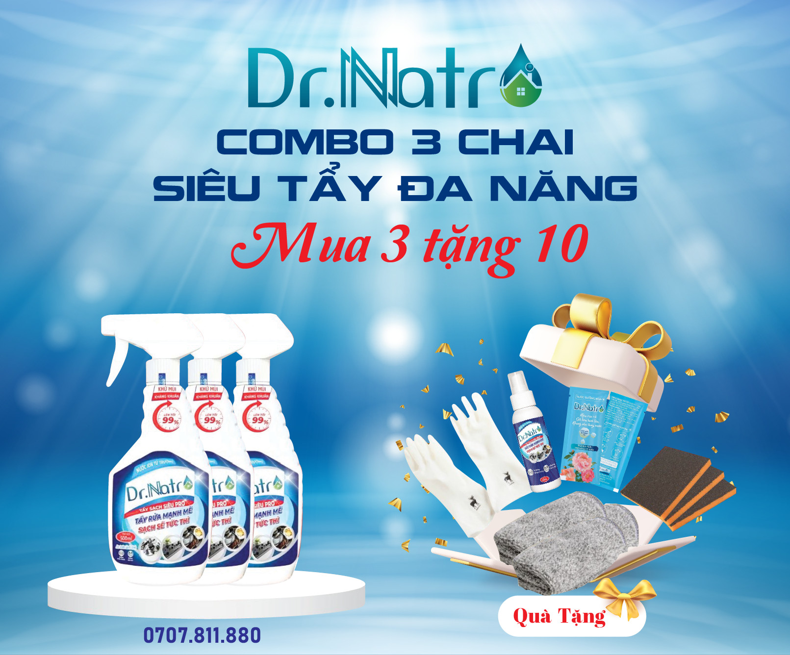 Combo 3 chai nước tẩy rửa đa năng Dr.Natro 500ml Tẩy Sạch Mọi Vết Bẩn