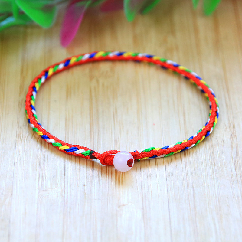 (HCM) Vòng Tay Ngũ Sắc May Mắn Nút Ngọc Bảng nhỏ dây dài 18cm