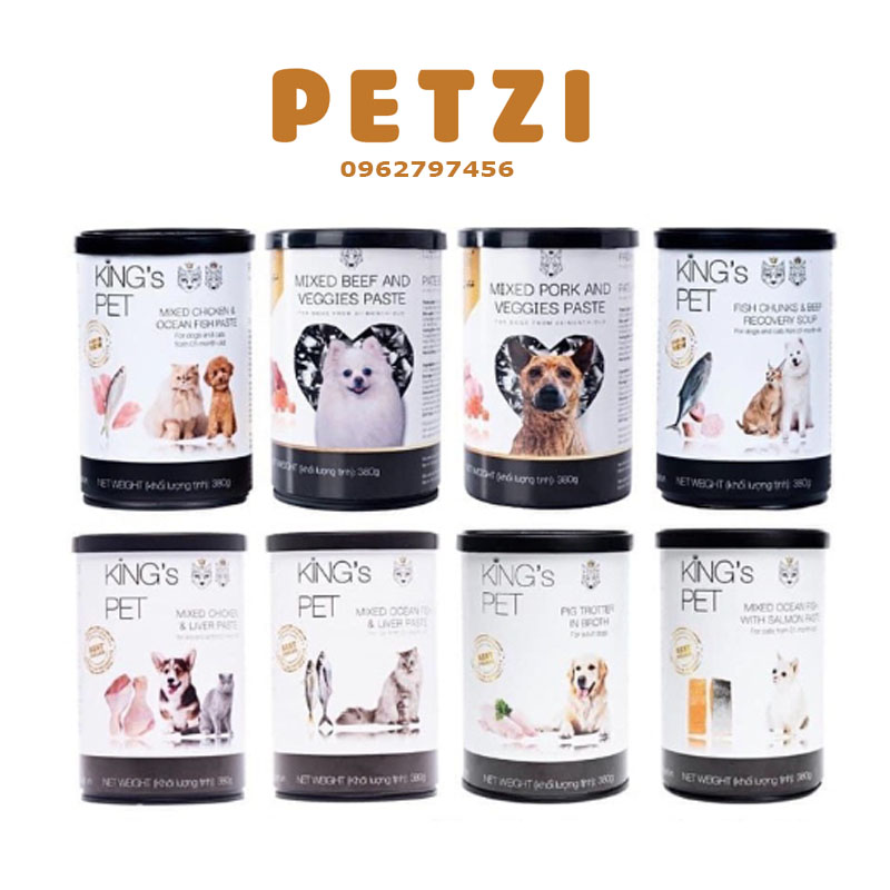 Pate king's pet cho chó mèo topping trái cây đủ vị lon 380g