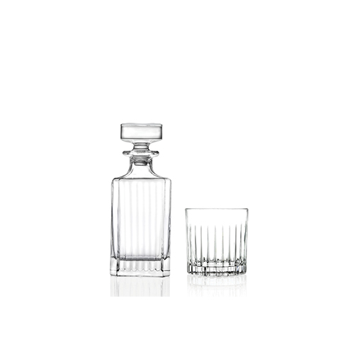 Bộ bình vuông và 6 ly thấp pha lê ý rcr timeless 750ml - 310ml