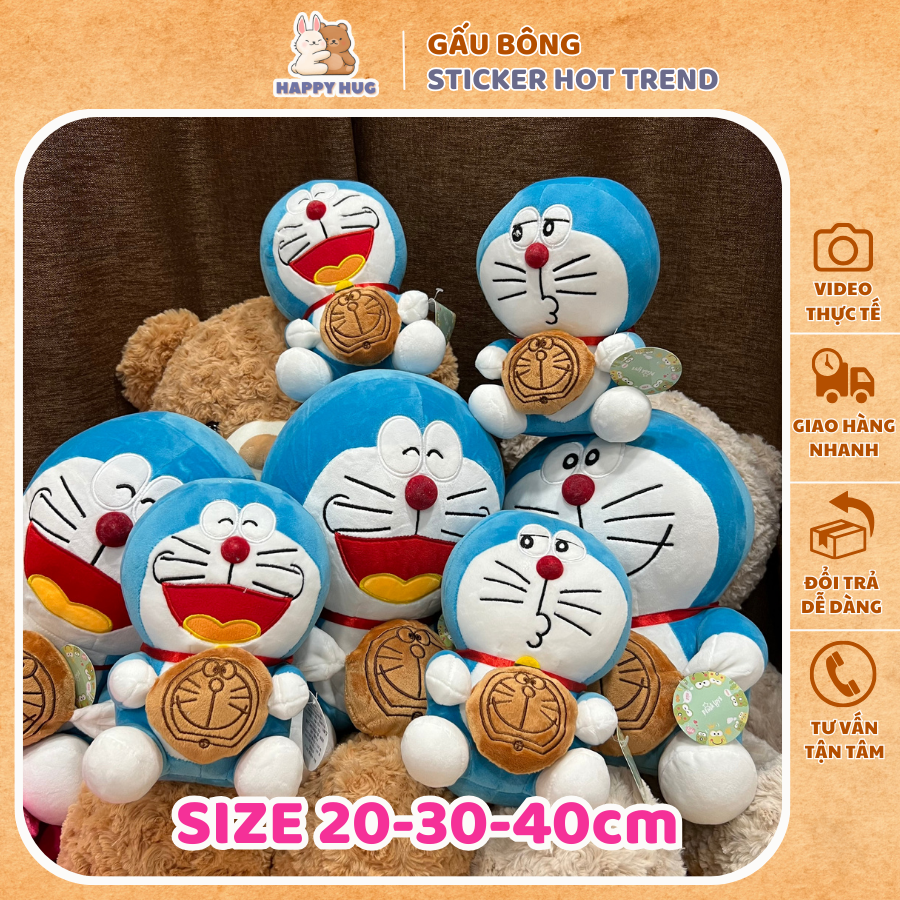 Gấu bông mèo máy Doraemon size 20/30/40cm, thú nhồi bông gòn cao cấp - Happy Hug