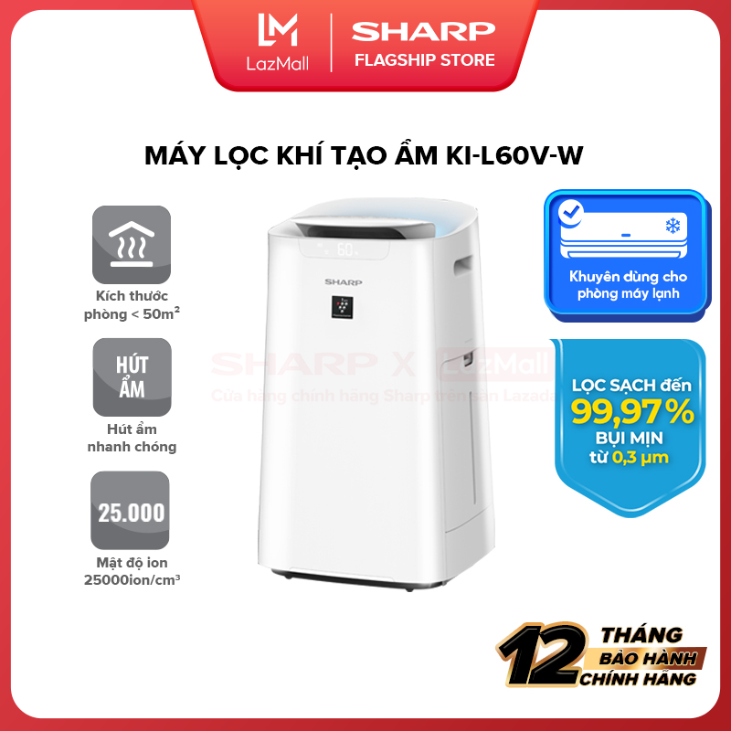 Trả góp 0% - Máy Lọc Không Khí Tạo Ẩm Sharp inverter KI-L60V-W Dành Cho Phòng 50m2 [Kiểm Soát Chất Lượng Không Khí Tình Trạng Bộ Lọc Thông Qua Điện Thoại Công Nghệ Ion Plasmacluster Diệt Khuẩn]