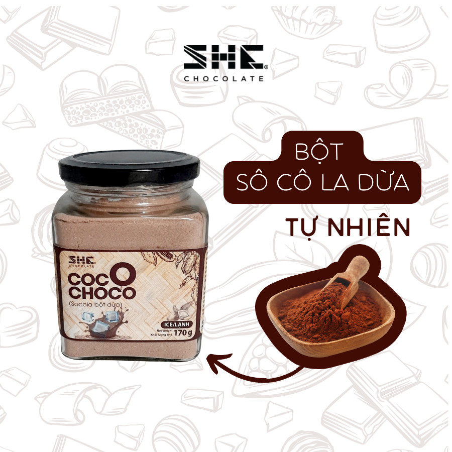 Coco Choco Dừa lạnh - Vị Socola Dừa - SHE Chocolate Bột pha sẵn - Hũ 170g