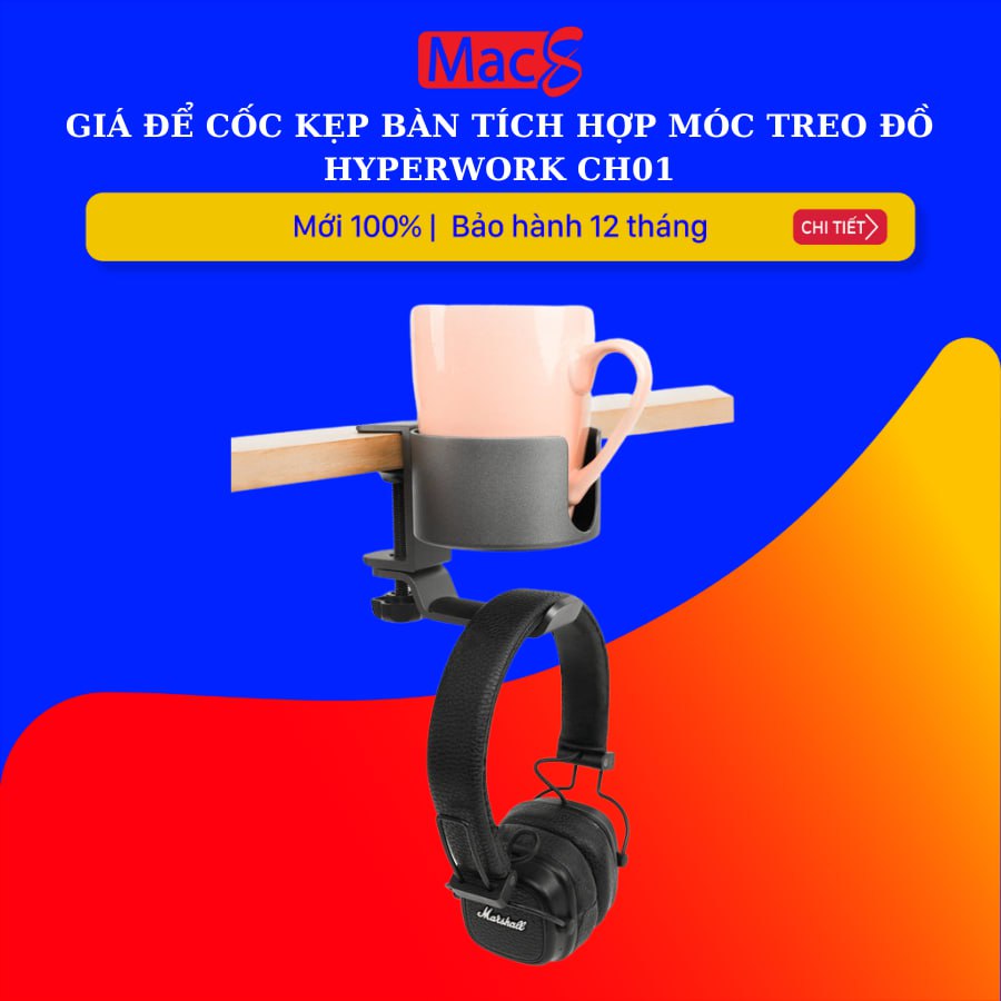 Giá để cốc kẹp bàn tích hợp móc treo đồ HyperWork CH01