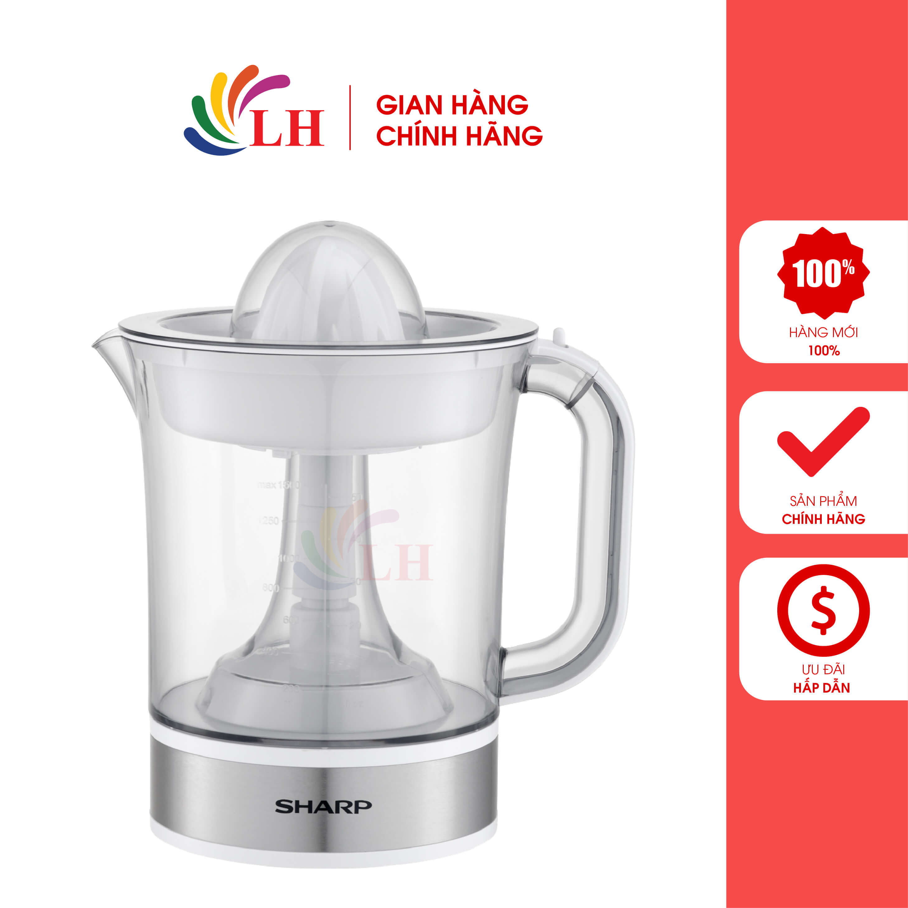 Máy vắt cam sharp 1.5 lít ej-j415-wh - hàng chính hãng - công suất 40w, chất liệu nhựa cao cấp, trang bị 2 đầu vắt, lưới lọc