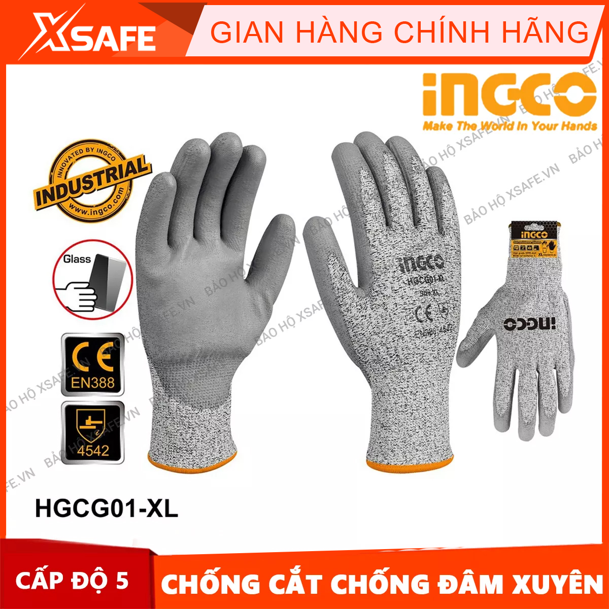 Ingco Total non-abrasive, abrasion, slip, protection gloves for safety contact with sharp objects in workshop