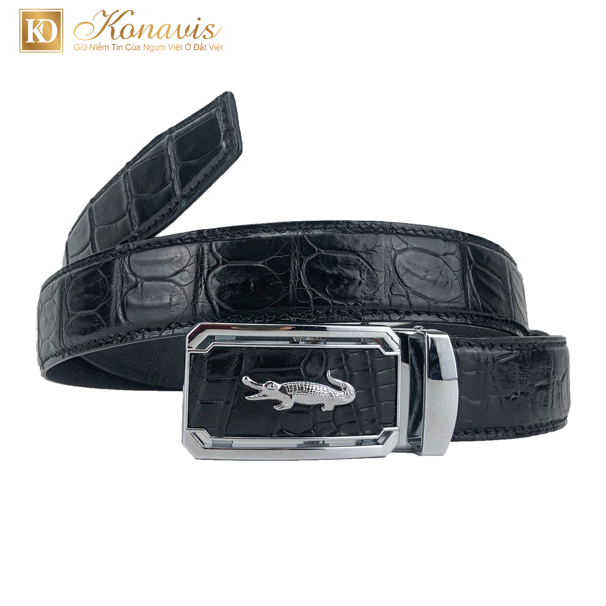 Dây nịt nam - Thắt lưng da cá sấu thật Konavis cao cấp làm từ bụng bản nhỏ 3.5cm liền nguyên con - CB01-01B