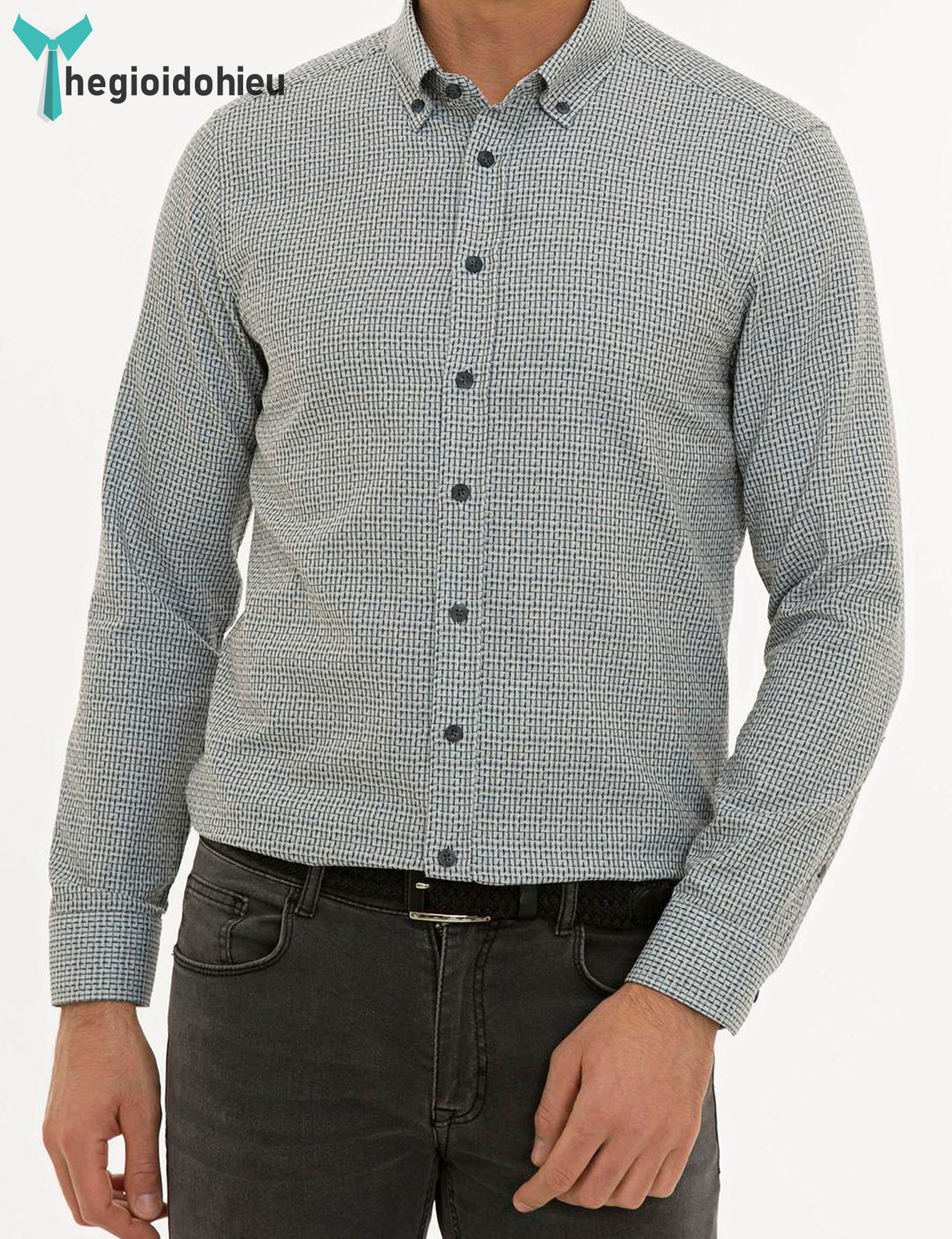 (Mẫu Mới 2024) Áo sơ mi nam dài tay Pierre Cardin PCLShirt116 (Xám đậm họa tiết) - Hàng xách tay - Không túi