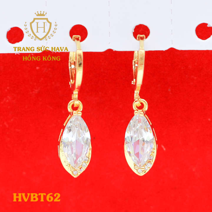 Khuyên Tai, Bông Tai, Hoa Tai Dáng Dài Đính Đá - Titan Xi Mạ Vàng Thật 10k, 18k, 24k Cao Cấp (Không Bị Đen) - Trang Sức Hava Hong Kong Phong Cách Thời Trang
