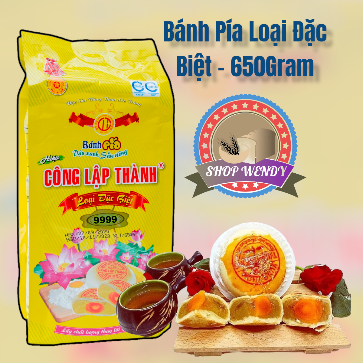 BÁNH PÍA CAO CẤP - ĐẶC BIỆT NGON NHẤT CỦA CÔNG LẬP THÀNH - 650GRAM/GÓI-{ Bánh Trung Thu, Bánh Kẹo, Bánh Pía, Lạp Xưởng, Đặc Sản Sóc Trăng }