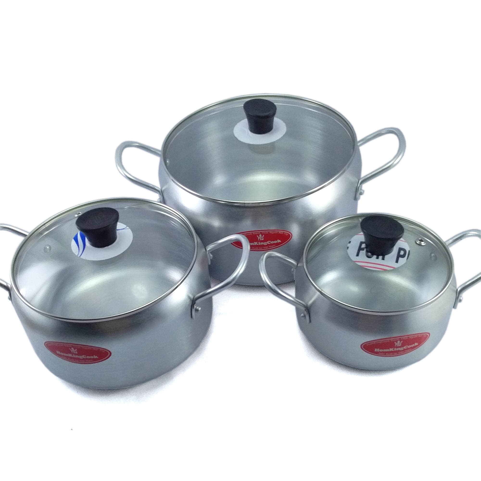 Bộ 3 Nồi Nhôm Trắng KingCook Nắp Kính cao cấp (XTT-HT06KC)