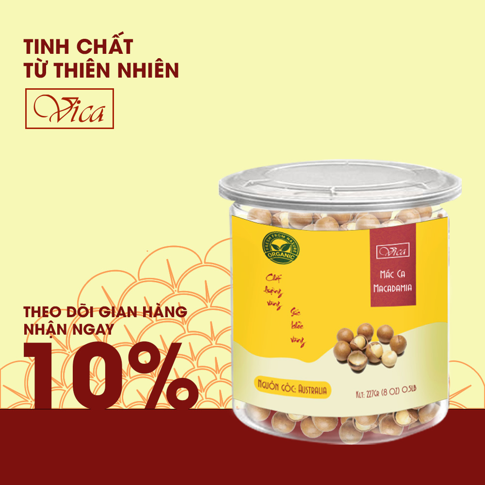 Hạt Mắc Ca VICA nhập khẩu Mỹ 227g (0.5LB) đóng hũ nhựa cao cấp. Mắc Ca USA hũ nhựa cao cấp, dùng làm quà tặng, quà tết, hạt dinh dưỡng