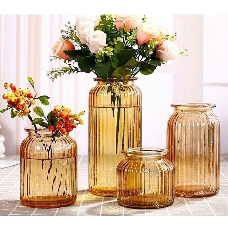  Bình Hoa Lọ Hoa Thủy Tinh Màu Hổ Phách Cao 25cm Kiểu Dáng Vintage Cắm Đào Đông Trang Trí Sang Trọng 