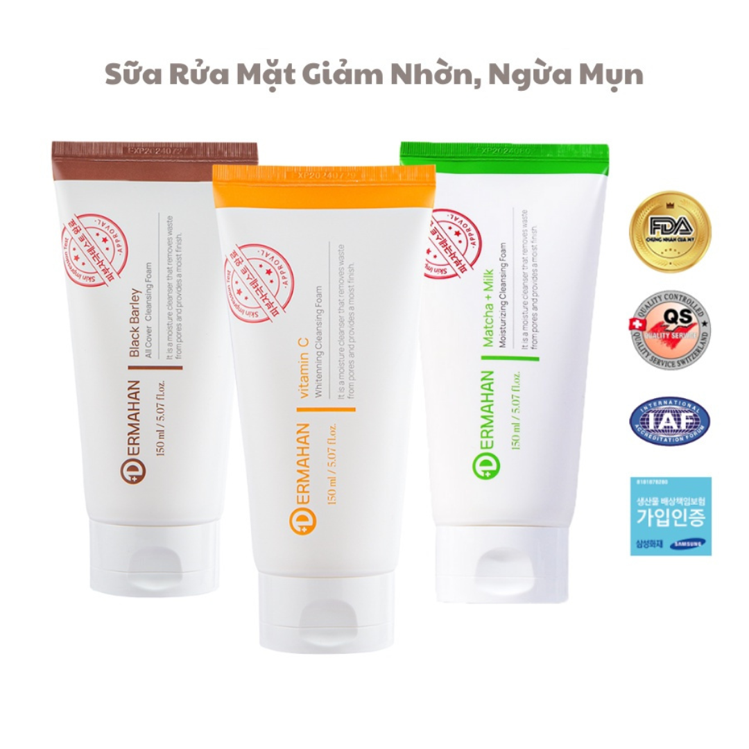 Sữa Rửa Mặt Giảm Mụn, Dưỡng Sáng, Se Khít Lỗ Chân Lông Dermahan 150ml