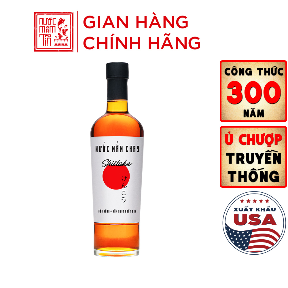 Nước mắm chay Shiitake cao cấp chai thủy tinh 500ml làm từ nấm ngọt Shiitake Nhật Bản, đậu nành, thơm dứa, đường phèn và muối tinh khiết
