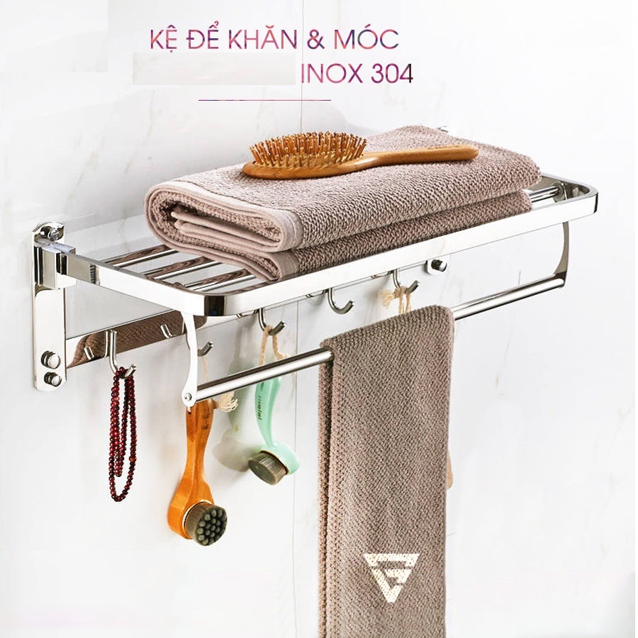 Kệ để đồ nhà tắm INOX 304 - Giá treo khăn phòng tắm, Phụ kiện nhà tắm kèm bộ đinh vít khoan tường chiu tải 20kg - GL60
