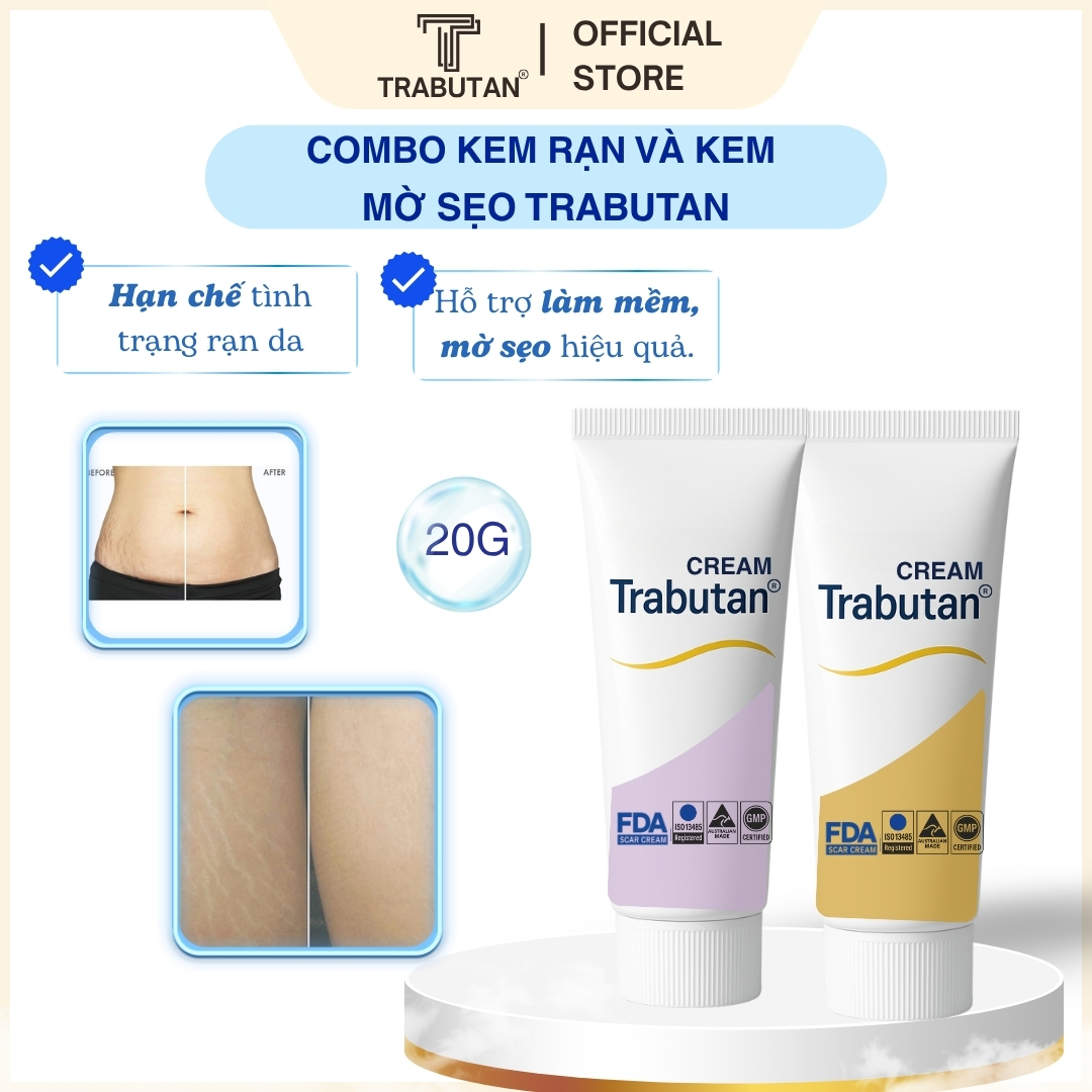 Combo mờ sẹo mờ rạn phục hồi da Trabutan. Dùng cho mọi loại da, đặc biệt phù hợp với mẹ bầu và mẹ sau sinh