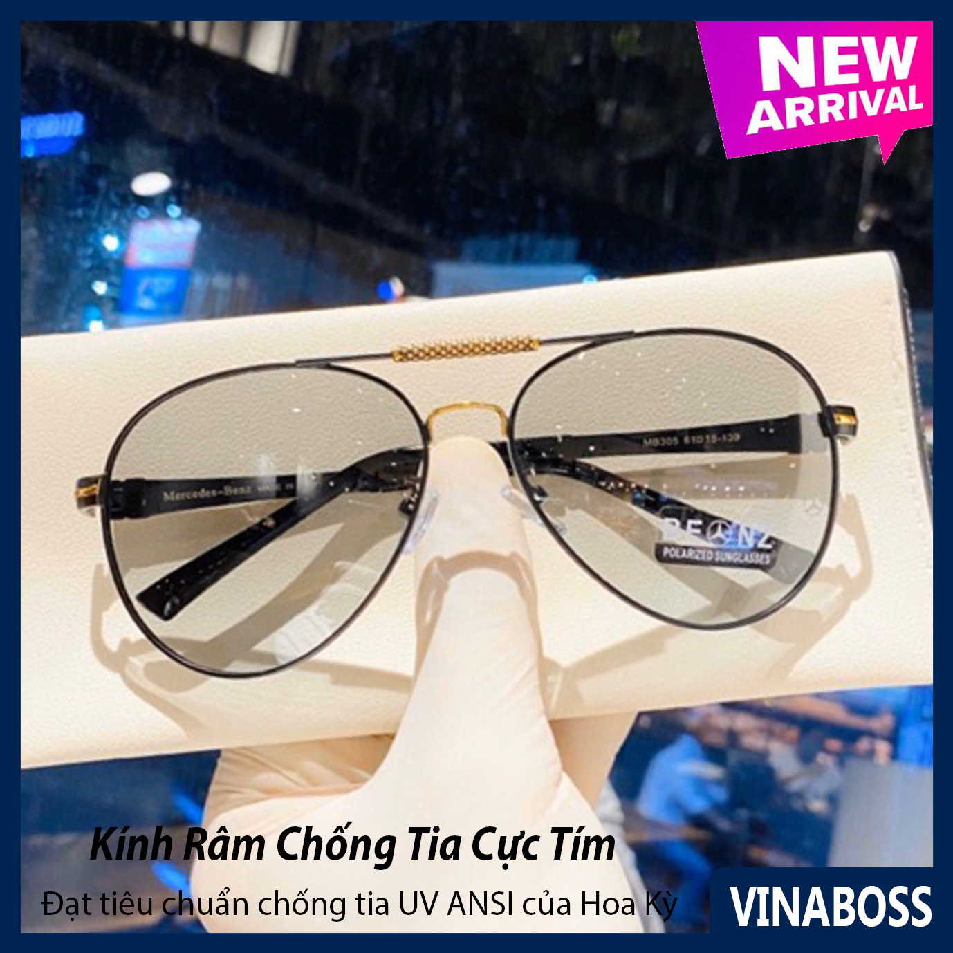 Mắt kính mát nam đổi màu dùng cả ngày và đêm tròng Polaroid VNMER305 - Kính mát nam đổi màu xịn chống chói chống tia UV - Tặng kèm hộp và khăn lau