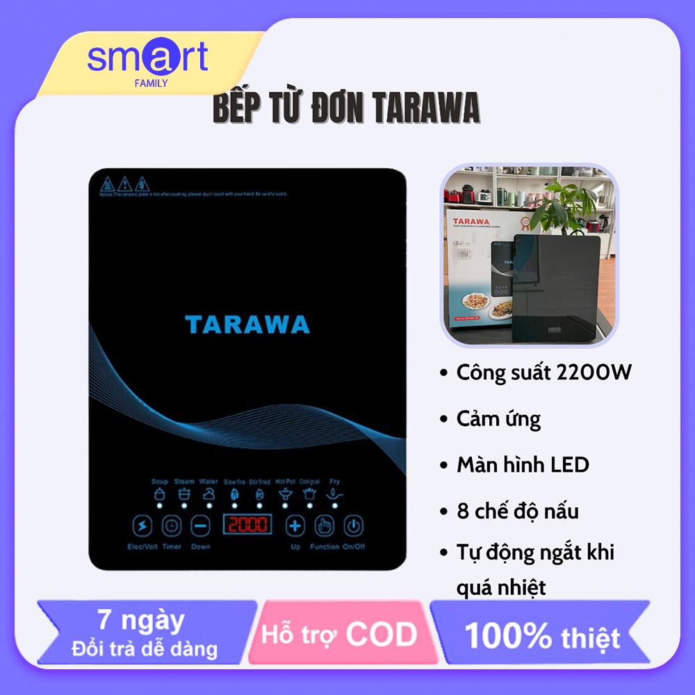 Bếp Từ Đơn Mặt Kính Cường Lực Siêu Bền Công Suất 200W hẹn giờ thông minh 8 chế độ nấu ăn tùy chọn