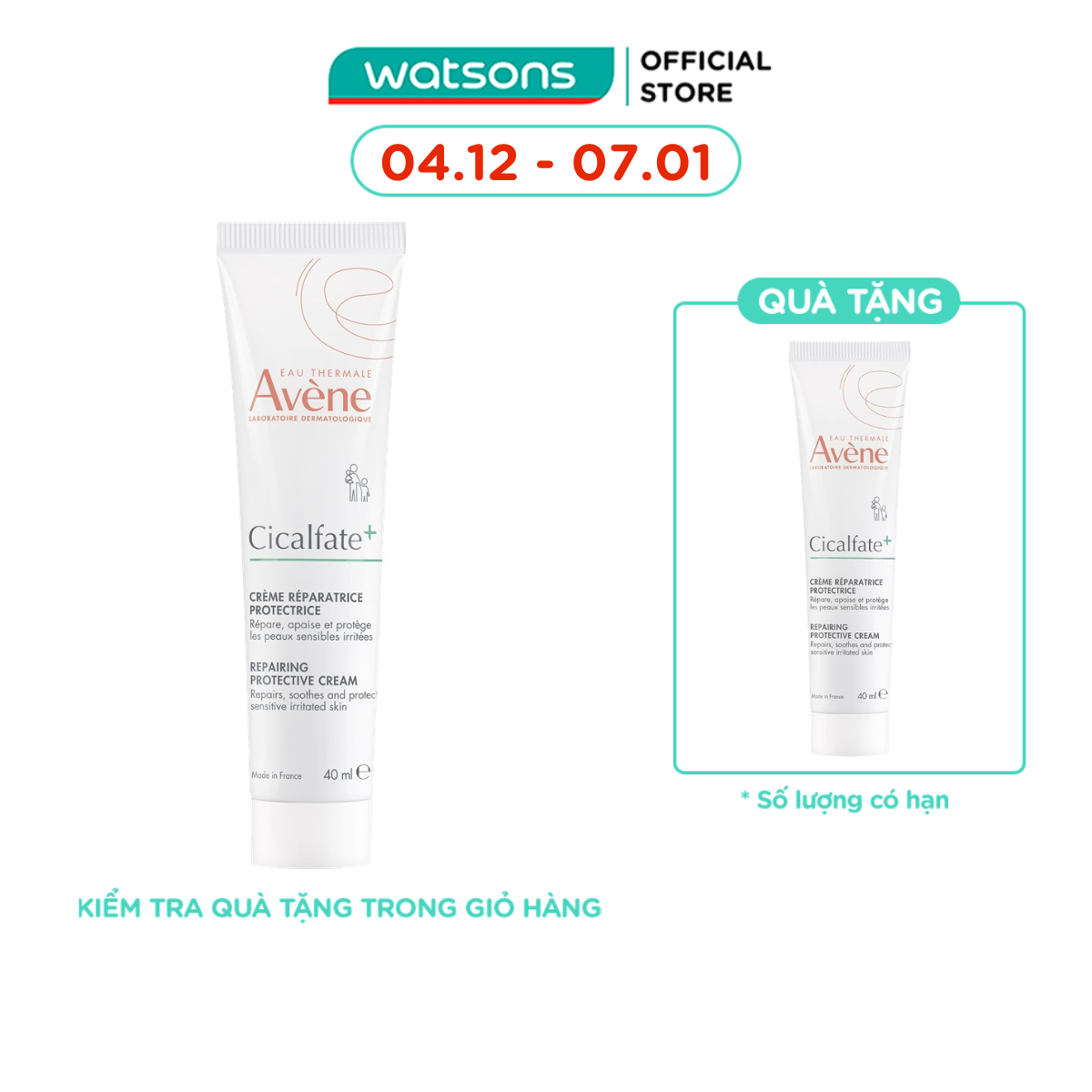   MUA LÀ CÓ QUÀ  Kem Dưỡng Avene Phục Hồi Da Cicalfate+ Repairing Protective Cream 40ml 