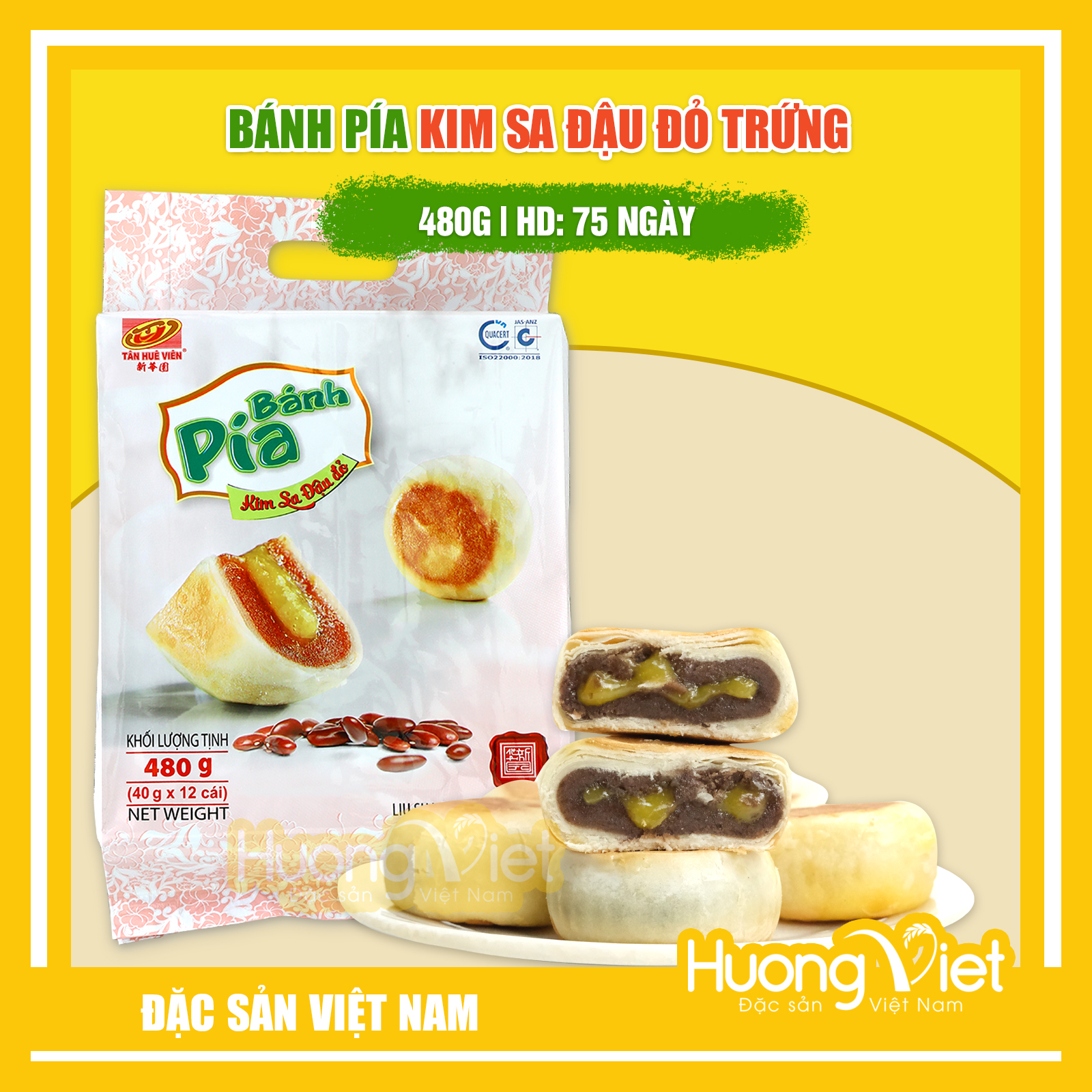 Bánh pía kim sa đậu đỏ Tân Huê Viên 12 bánh bánh pía Sóc Trăng trứng tan chảy 500g