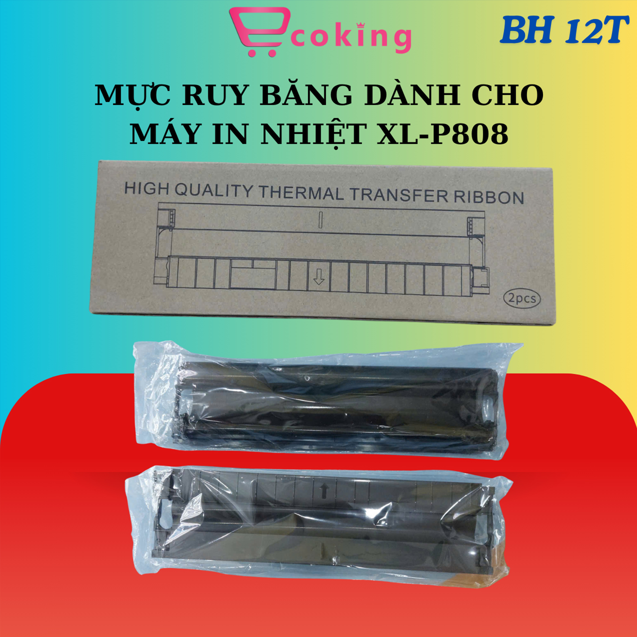 mực in ruy băng dành cho máy in nhiệt XL-P808 ECOKING mực đều đậm rõ nét lưu mực mãi mãi không phai in được 100 tờ A4 nhẹ dễ dàng sử dụng.