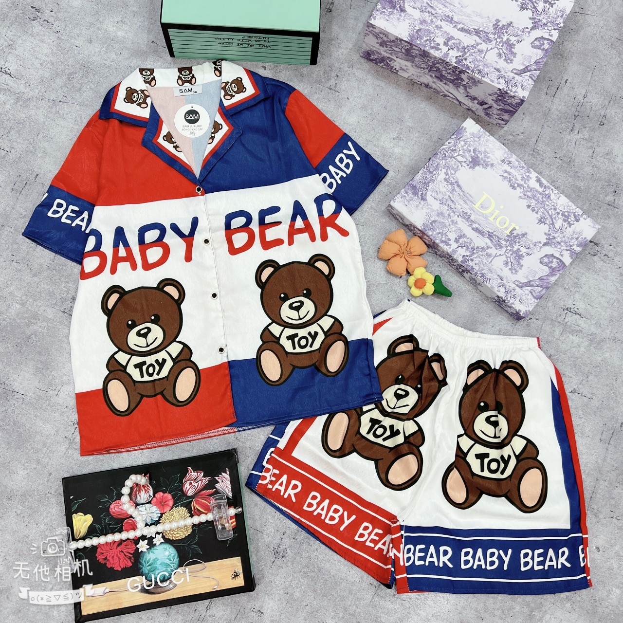 Đồ Bộ Pijama Đùi Lụa Xước 3D Cao Cấp , Thiết Kế Hot DBJ10302